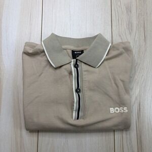 Hugo Boss Men's Short Sleeve Performance Golf Shirt Beige Size Medium Logo